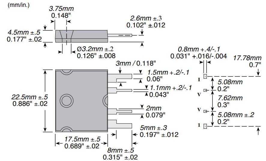 Mechanical Drawing - Ohmite CS10 Precision Current Sense Resistors