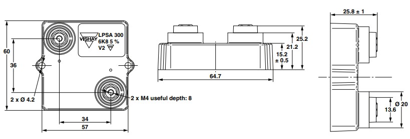 Mechanical Drawing - Vishay / Sfernice LPSA 300W/600W/800W Power Resistors