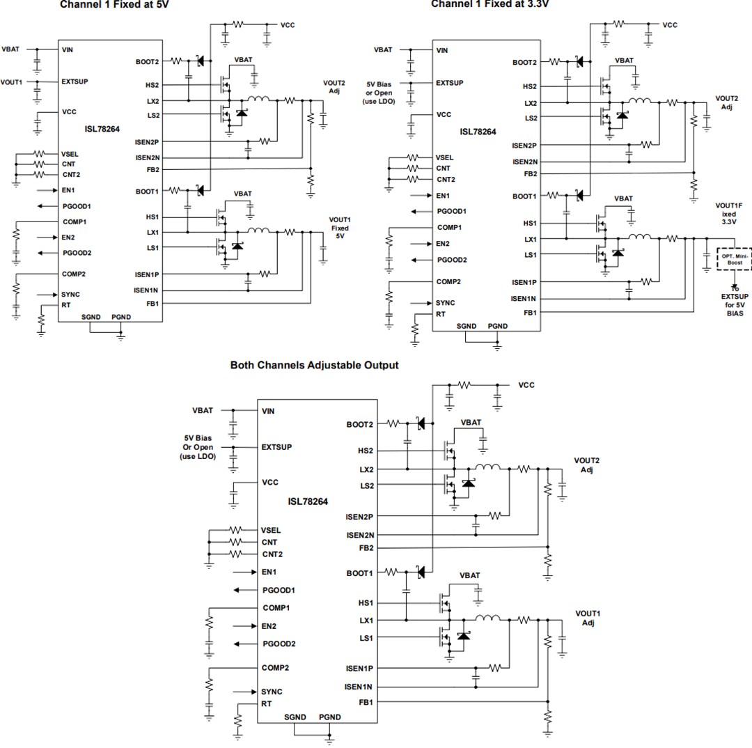 Application Circuit Diagram - Renesas Electronics ISL78264 Dual Synchronous Buck Controller