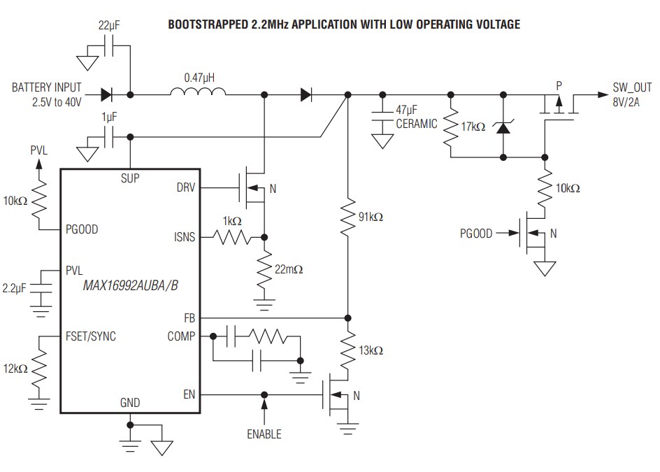 Application Circuit Diagram - Analog Devices Inc. MAX16990/MAX16992 Current-Mode PWM Controllers