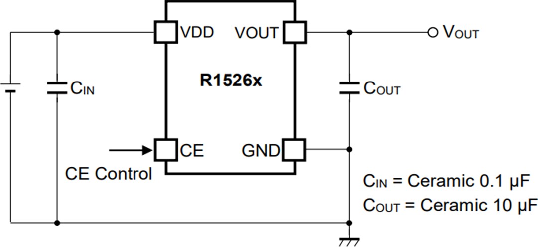 Application Circuit Diagram - Nisshinbo R1526x High Noise Immunity Voltage Regulator