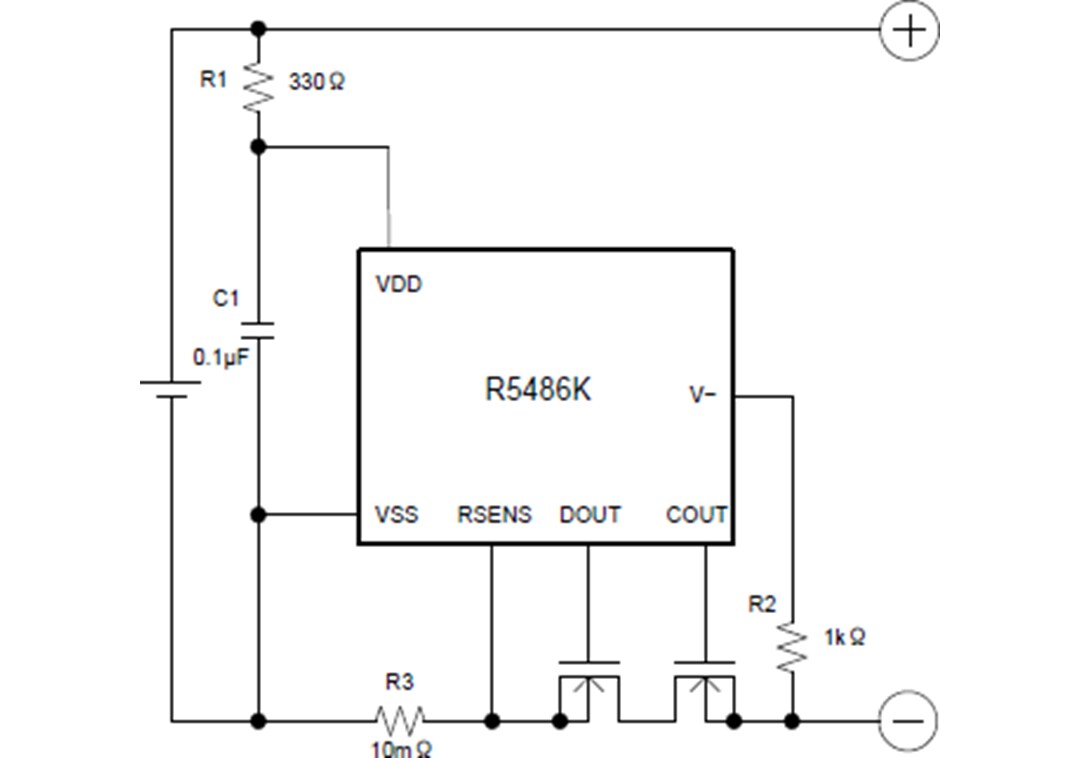 Application Circuit Diagram - Nisshinbo R5486K Li-Ion & Li-Polymer Battery Protection IC