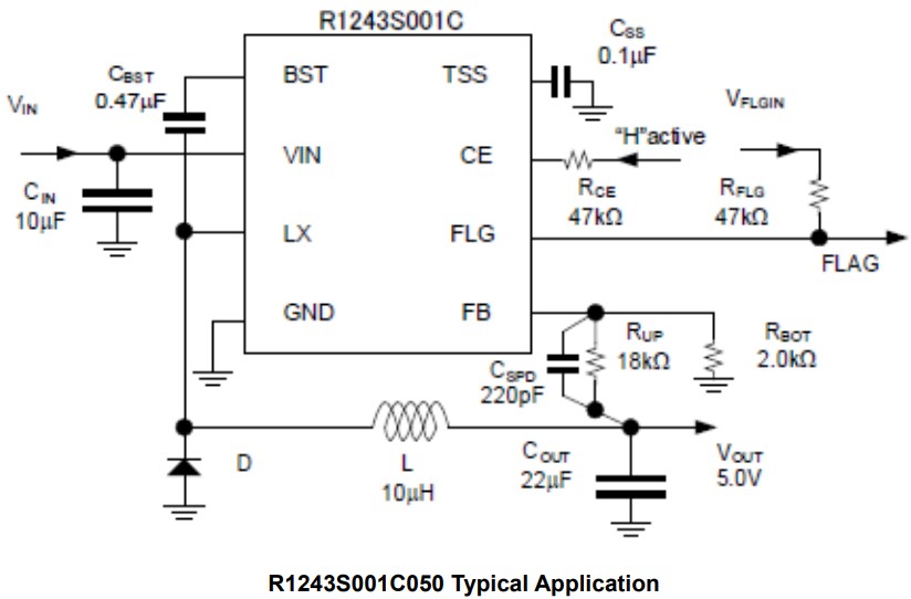 Application Circuit Diagram - Nisshinbo R1243S001C050-EV Evaluation Board