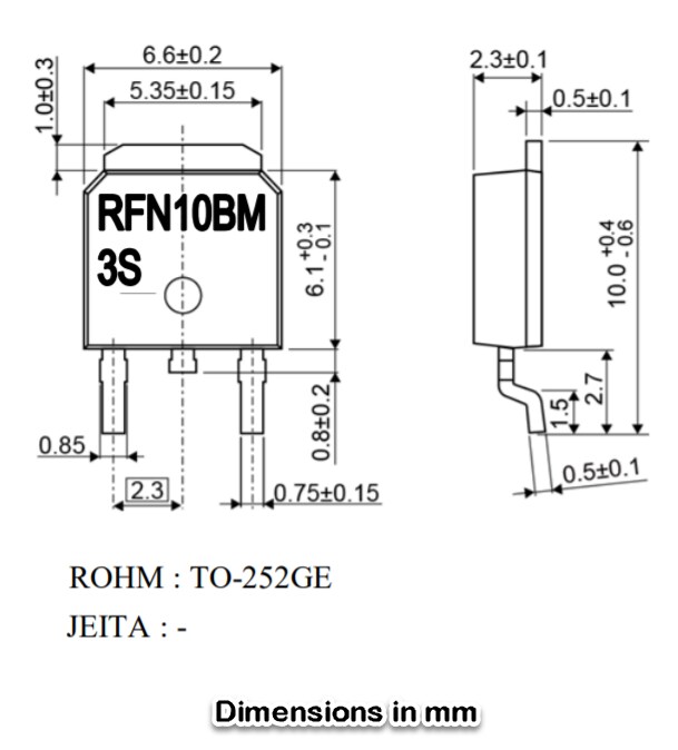 Mechanical Drawing - ROHM Semiconductor RFN10BGE3STL Super Fast Recovery Diode