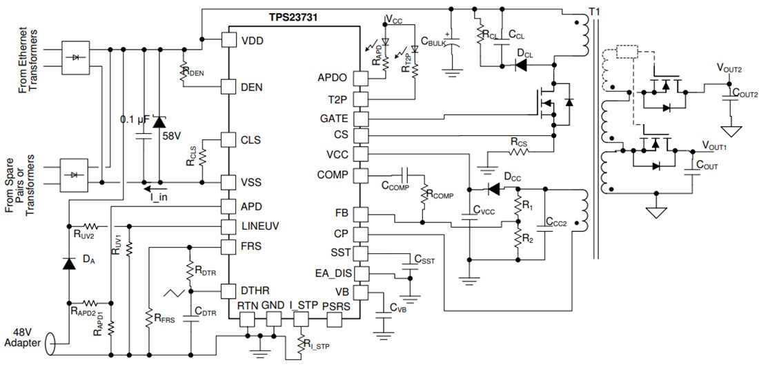 Application Circuit Diagram - Texas Instruments TPS23731 Power-over-Ethernet Power Device