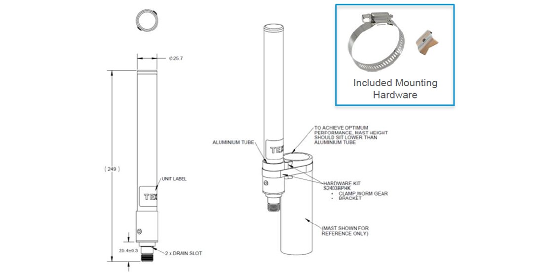 Mechanical Drawing - TE Connectivity OC69421 4G/5G, C-Band, CBRS Multiband Omni Antenna