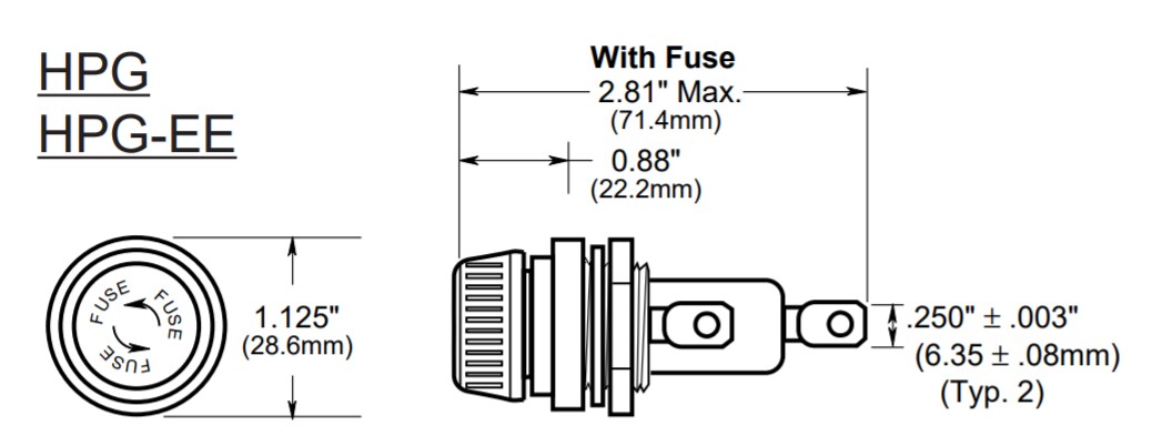 Mechanical Drawing - Eaton Electronics HPG Panel-Mount Fuse Holders