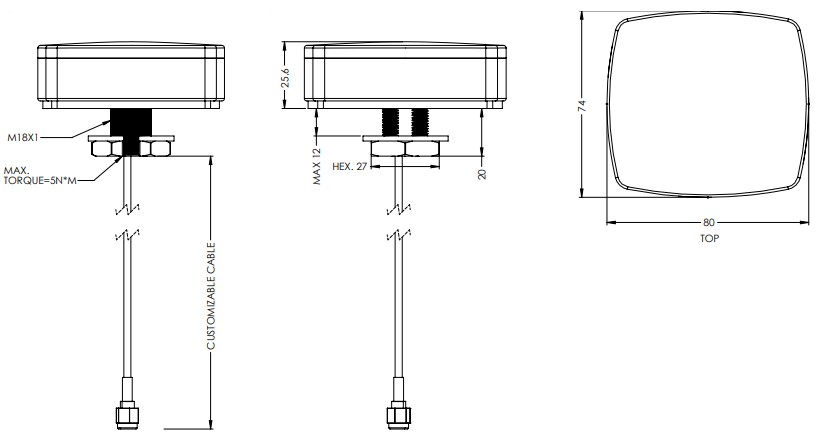 Mechanical Drawing - Maxtena MEA-1400-SM Screw Mount Antenna