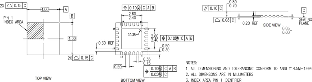 Mechanical Drawing - Renesas Electronics RC22504A & RC32504A FemtoClock® 2 Synthesizers