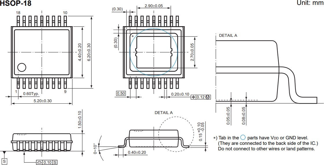 Mechanical Drawing - Nisshinbo R1276S Synchronous Step-Down DC-DC Converter