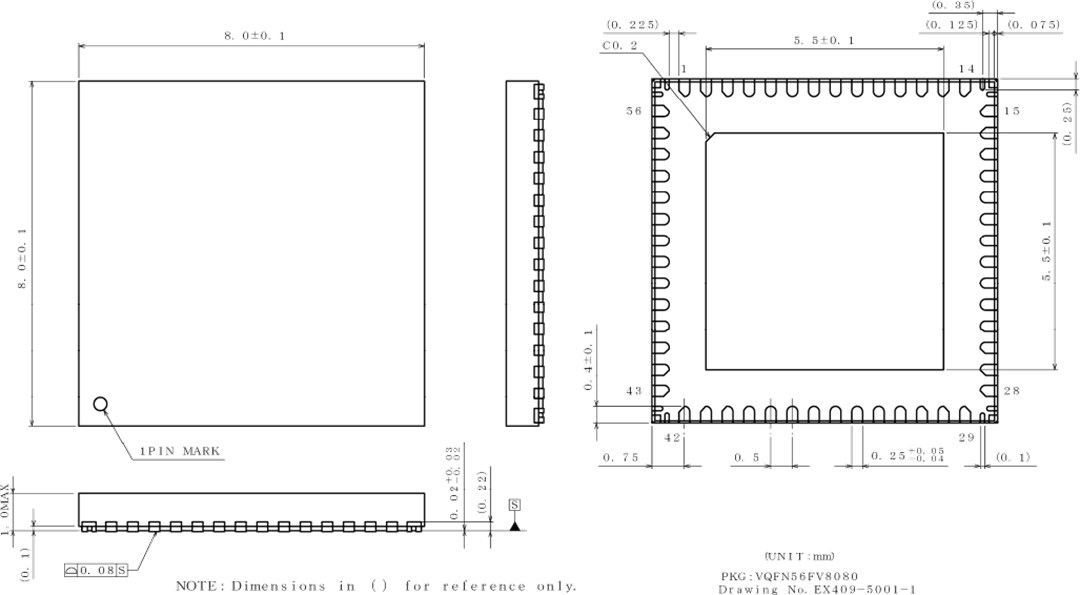 Mechanical Drawing - ROHM Semiconductor BD9573MUF-M Automotive Power Management IC