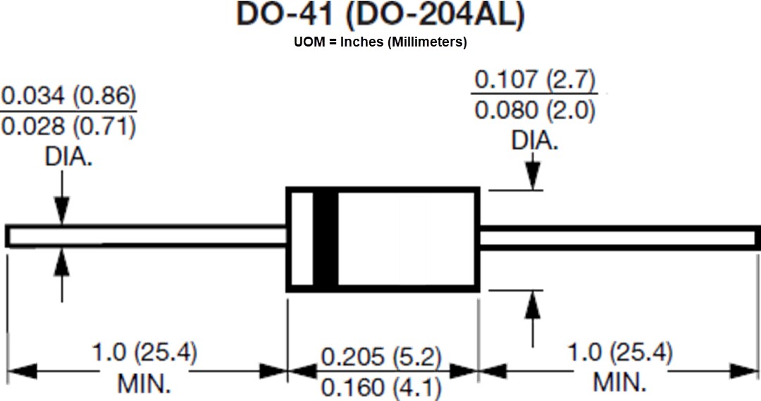 Mechanical Drawing - Vishay General Semiconductor UF4005 Ultrafast Plastic Rectifiers