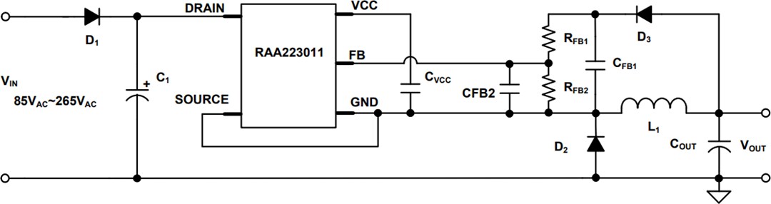 Renesas Electronics RAA223011 700V Non-Isolated AC-DC Buck Regulator