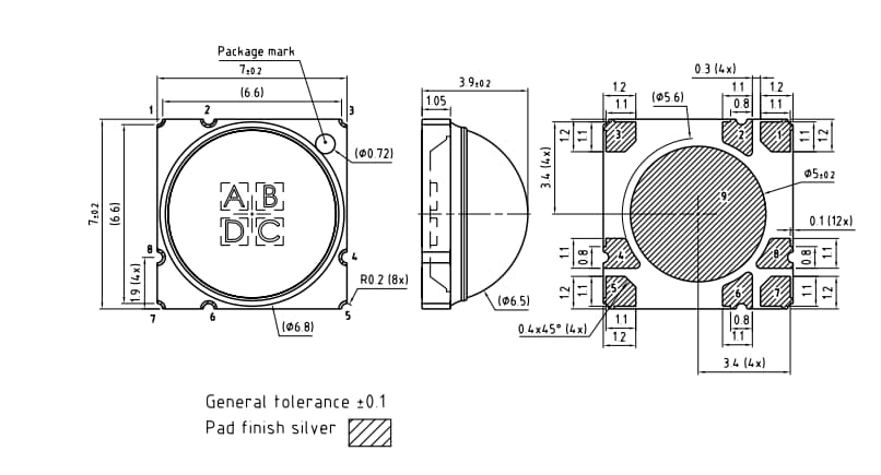 Mechanical Drawing - ams OSRAM LED ENGIN LuxiGen LZ4-00UBH0 High Power LEDs