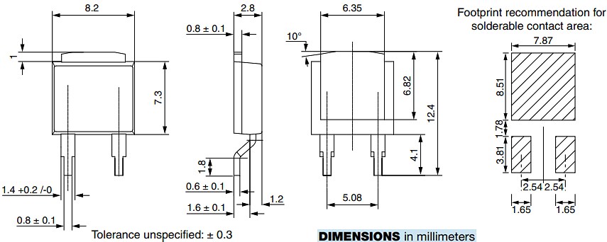 Mechanical Drawing - Vishay / Sfernice DTO25 & DTO35 Surface-Mounted Power Resistors