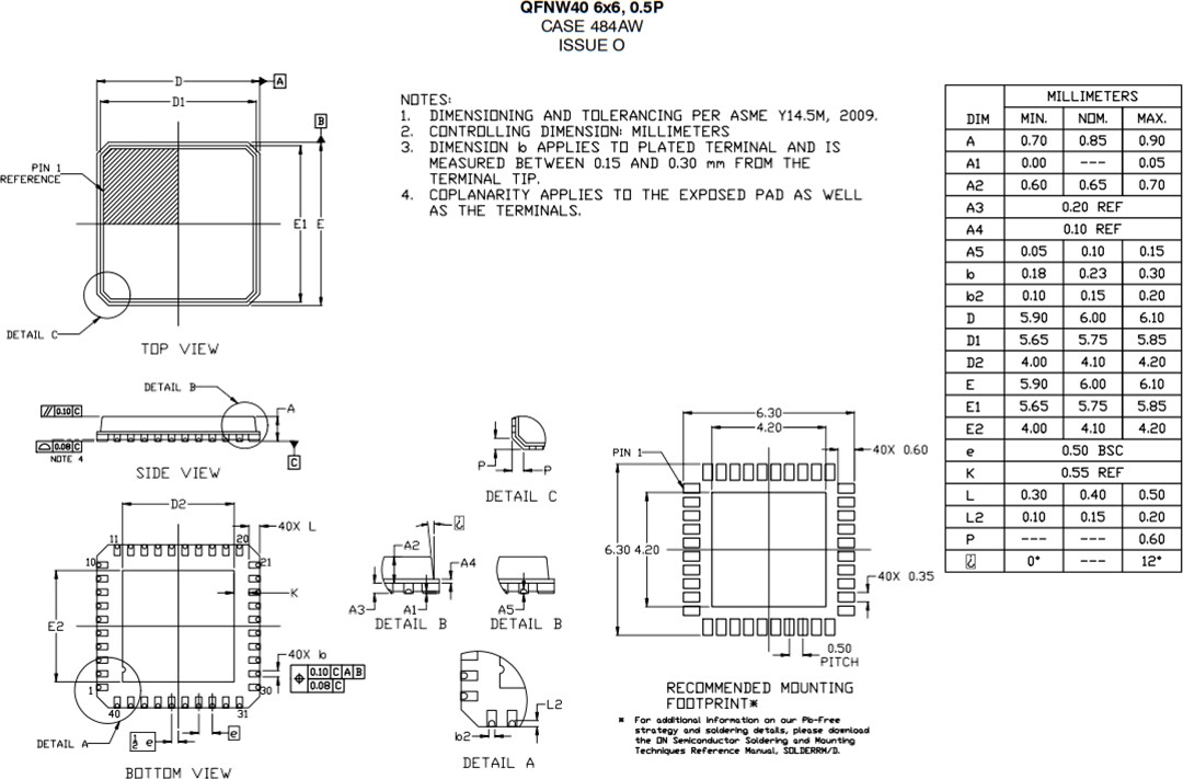 Mechanical Drawing - onsemi NCV7546 FLEXMOS™ Half-Bridge MOSFET Pre-Driver