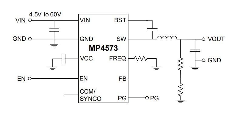 Application Circuit Diagram - Monolithic Power Systems (MPS) MP4573 Integrated Synchronous Buck Converters