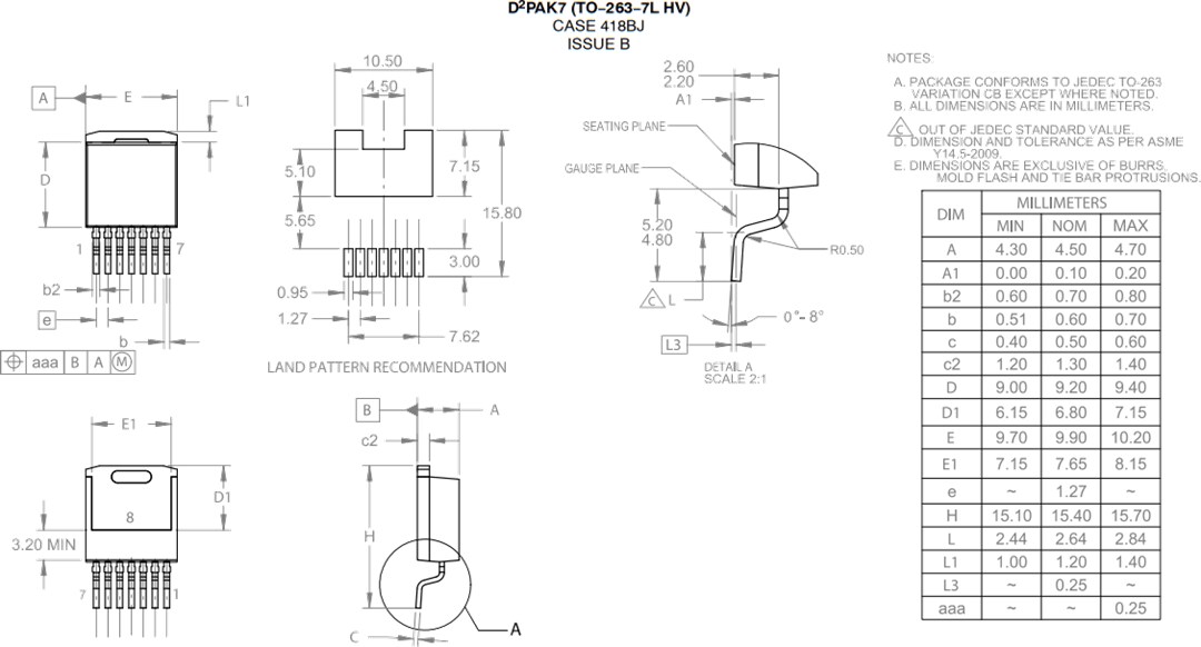 Mechanical Drawing - onsemi NTBG022N120M3S 1200V M3S Series SiC MOSFET