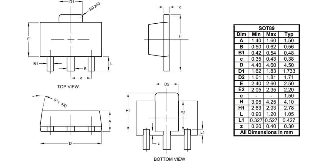Mechanical Drawing - Diodes Incorporated AP7375Q Automotive Ultra-Low Drop-Out Regulators