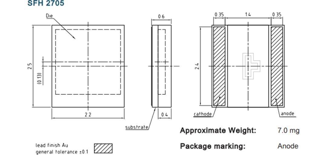 Mechanical Drawing - ams OSRAM SFH 2705 & SFH 2706 Silicon PIN Photodiodes