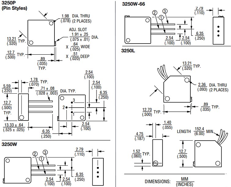 Bourns 3250 Trimpot® Trimming Potentiometers
