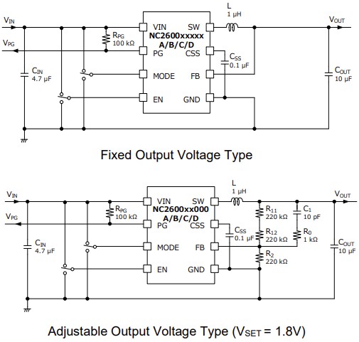 Application Circuit Diagram - Nisshinbo NC2600 2A PWM/PFM Step-down Switching Regulators