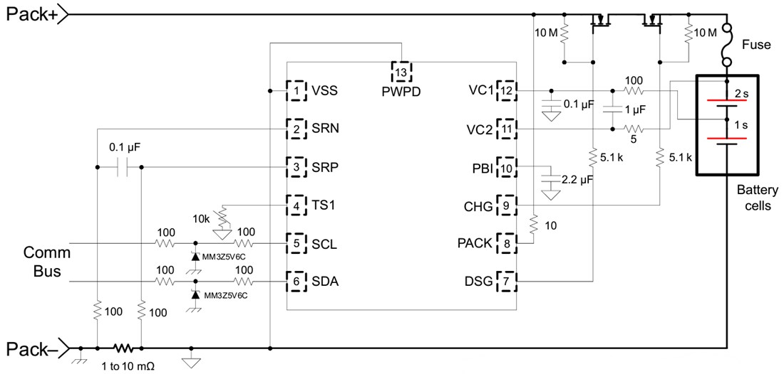 Schematic - Texas Instruments bq28Z620 Battery Fuel Gauge