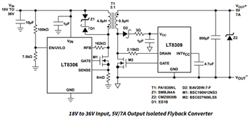 Application Circuit Diagram - Analog Devices Inc. LT8306 No-Opto Isolated Flyback Controllers
