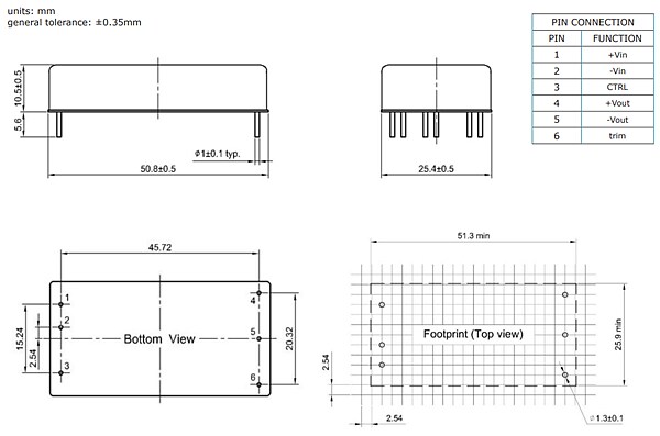 Mechanical Drawing - CUI Inc PRC60W DC-DC Converters