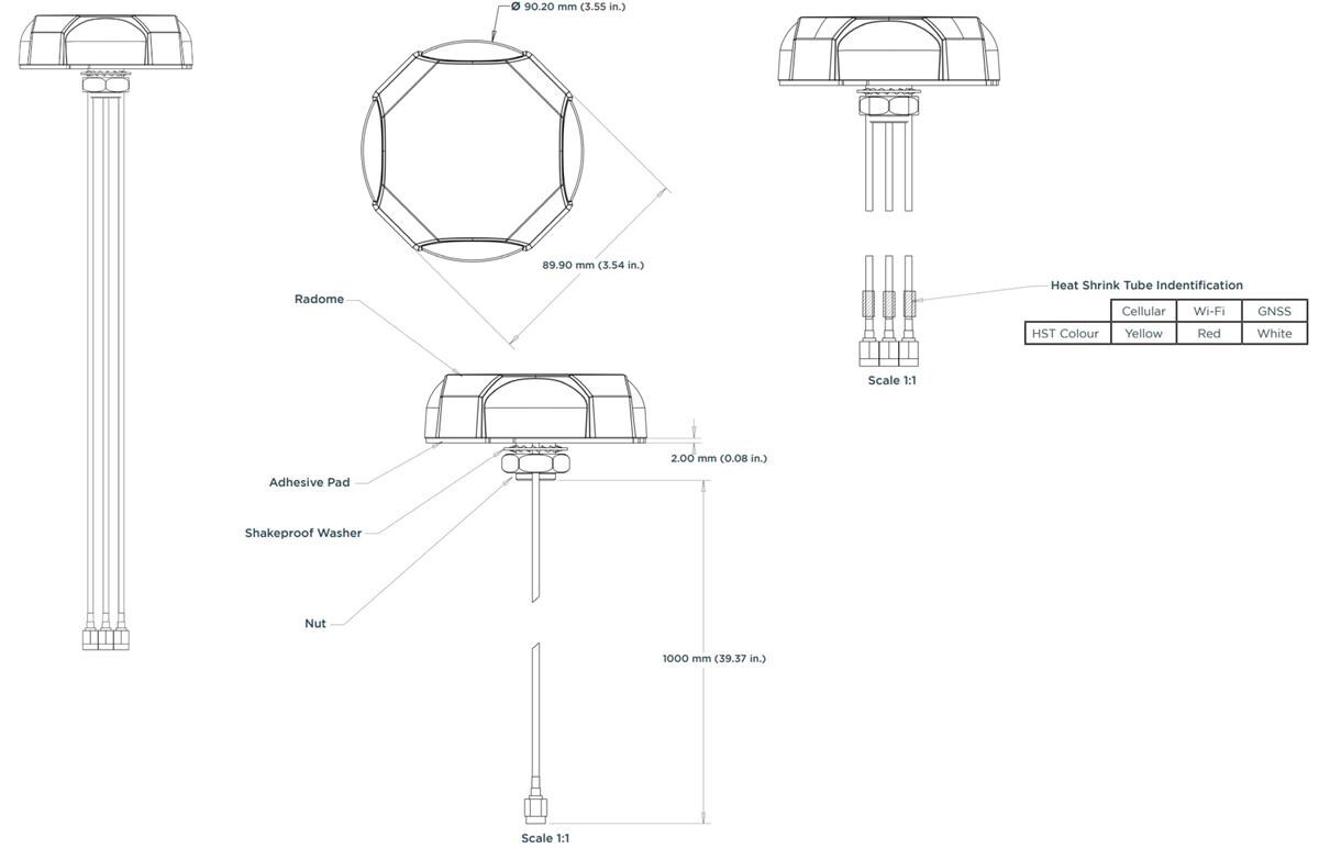 Mechanical Drawing - TE Connectivity VersAnte L000321-01 Cellular Puck Antenna