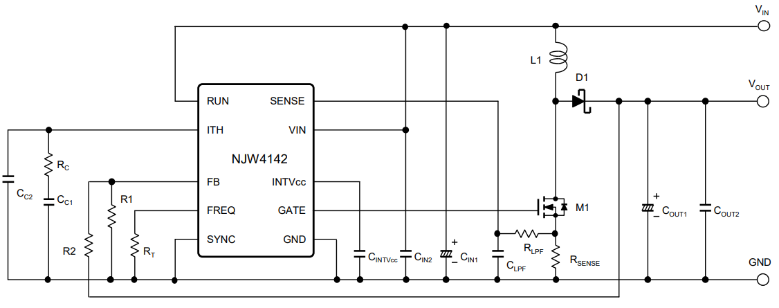 Application Circuit Diagram - Nisshinbo NJW4142 MOSFET Drive Switching Regulator IC