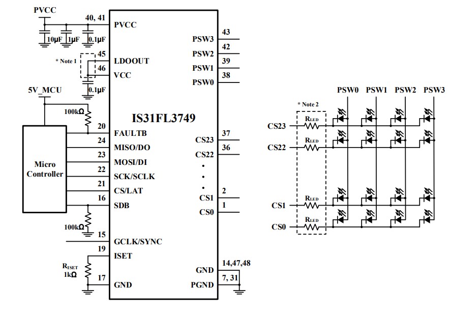Application Circuit Diagram - Lumissil IS31FL3749 Matrix LED Driver
