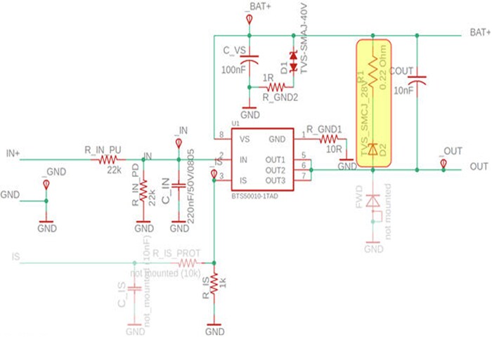 Schematic - Infineon Technologies BTS500101TAEx Switch Boards