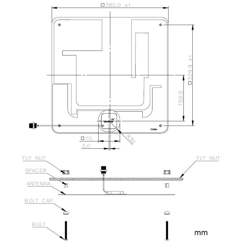 Mechanical Drawing - Taoglas CM.05.108H21 Ceiling Mount Antenna