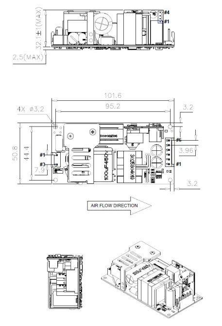 Mechanical Drawing - Advanced Energy / SL Power NGB150 Medical/Industrial AC-DC Power Supplies