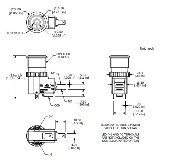 Mechanical Drawing - E-Switch SAV4 Anti-Vandal Switches