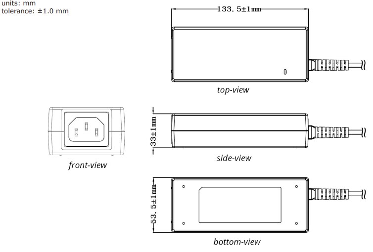 Mechanical Drawing - CUI Inc SDI90B AC-DC Desktop Adapters