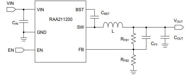 Application Circuit Diagram - Renesas Electronics RAA211230 Synchronous Buck Regulator