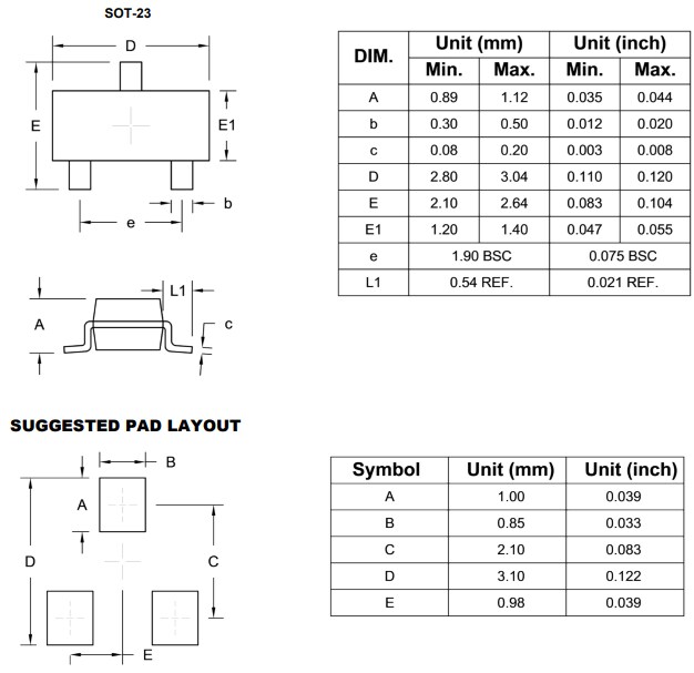 Mechanical Drawing - Taiwan Semiconductor MMBT3906 PNP Bipolar Transistor