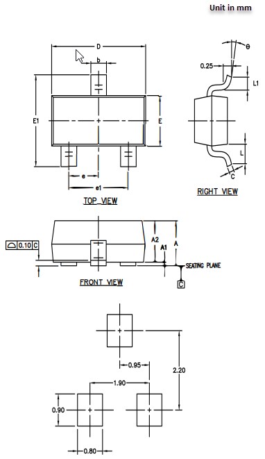 Mechanical Drawing - Littelfuse AQ24COME-02HTG Bidirectional TVS Diode