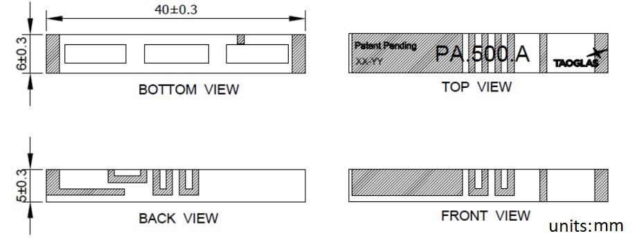 Mechanical Drawing - Taoglas PA.500.A Warrior Band 28 Chip Antenna