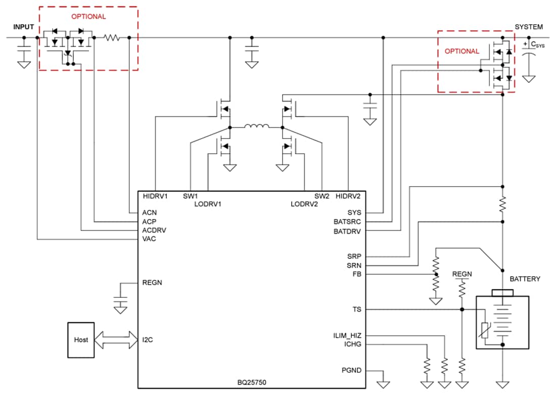 Schematic - Texas Instruments bq25750 Buck-Boost Battery Charge Controller