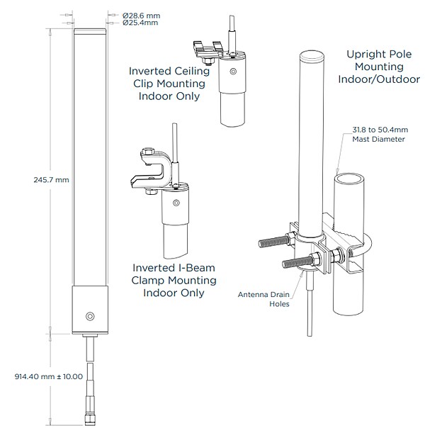 Mechanical Drawing - TE Connectivity Wi-Fi® 6E/7 Tri-Band V-Pol Omni Antennas