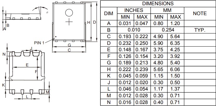 Mechanical Drawing - Micro Commercial Components (MCC) MCACx 30V-60V Logic-Level N-Channel MOSFETs