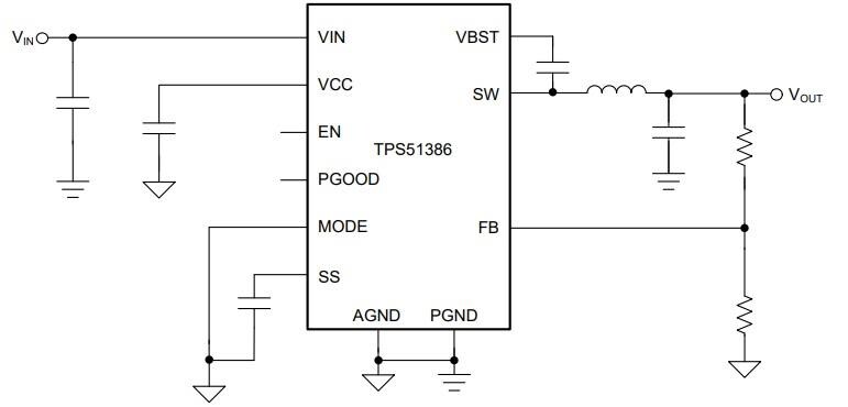 Application Circuit Diagram - Texas Instruments TPS51386 Synchronous Buck Converter
