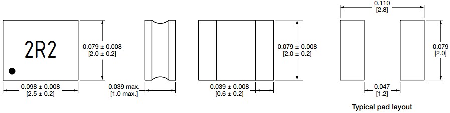 Mechanical Drawing - Vishay / Dale IMSC1008AZ Semi-Shielded SMD Power Inductors