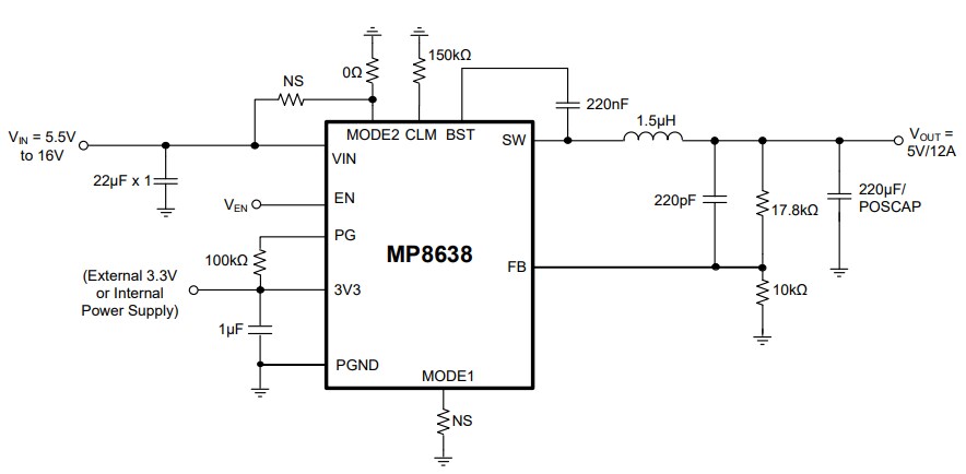 Application Circuit Diagram - Monolithic Power Systems (MPS) MP8638 Synchronous Step-Down Converters