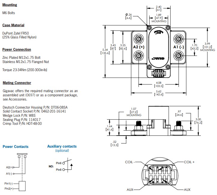 Mechanical Drawing - Gigavac GX110 1000A Contactors
