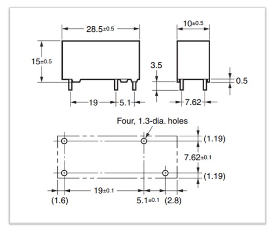 Mechanical Drawing - Omron Electronics G5NB-EL-CF Slim 5A High-Temperature Relays