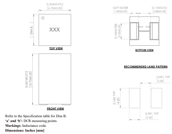 Mechanical Drawing - Abracon AVR-1Z070711S Vertically Assembled Power Inductors